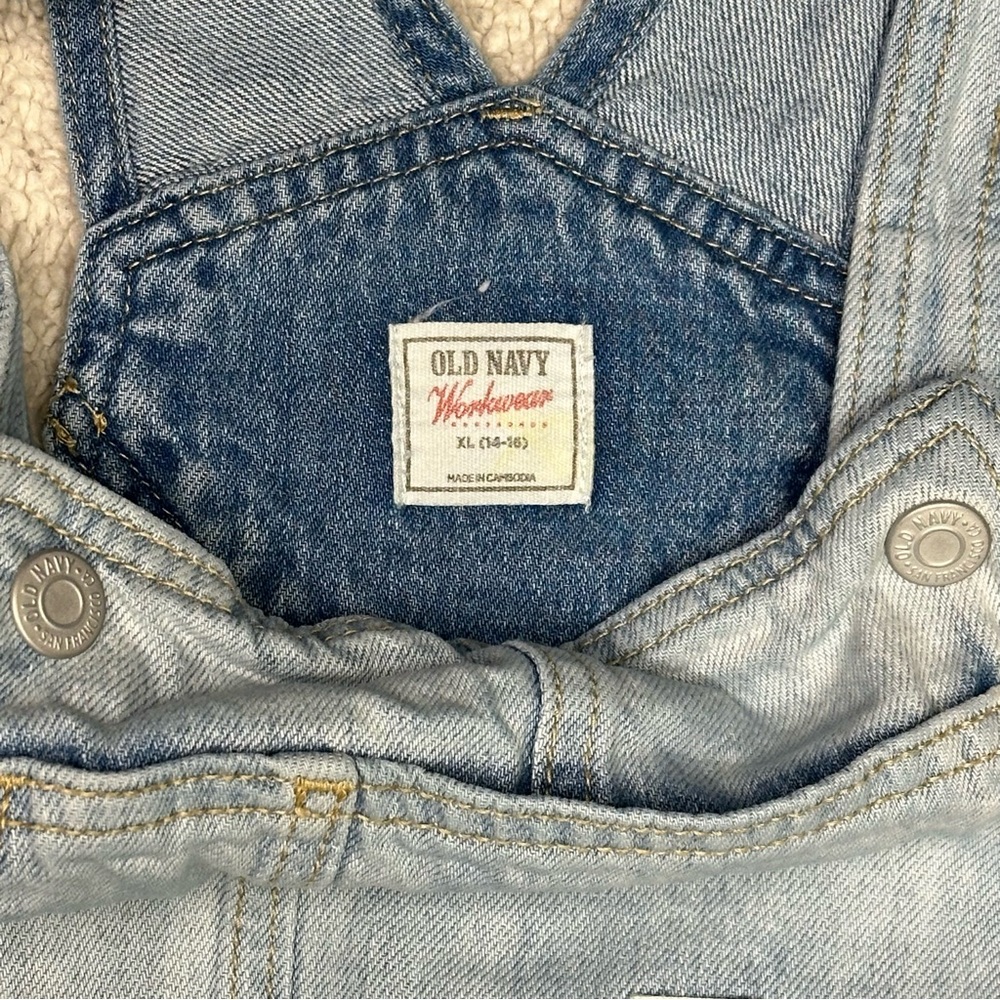 Old Navy Youth Denim Overalls XL Faded Blue Workwear Adjustable Straps - Picture 2 of 6